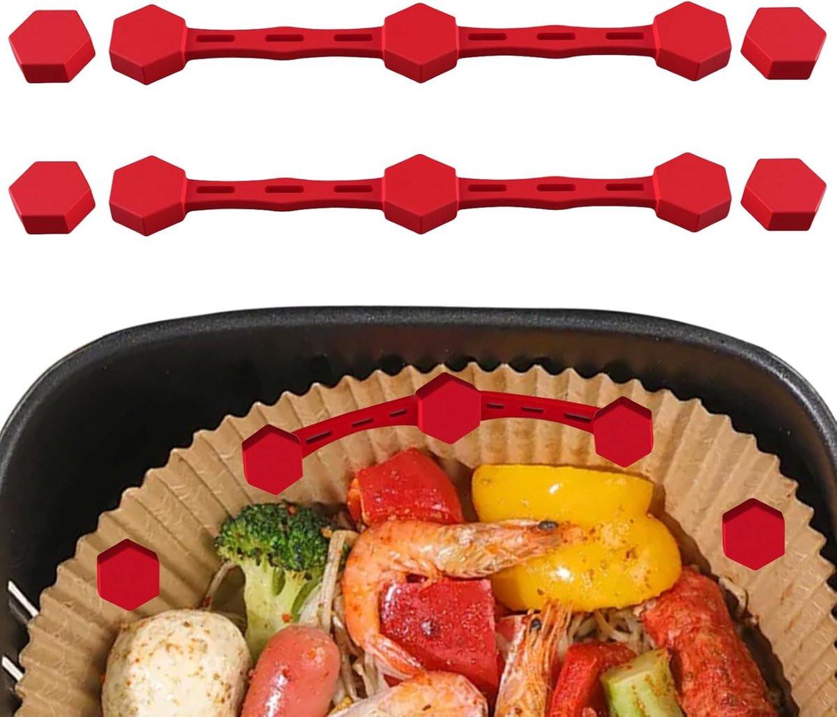 2 pcs Airfryer Silicone Magnetic Loops - Parchment Paper and Disposable Liners - Airfryer Silicone Magnetic Strips - Ideal for Airfryer Accessories - Prevents the paper from burning on contact with the heating element - Red.