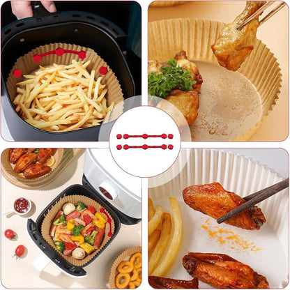 2 pcs Airfryer Silicone Magnetic Loops - Parchment Paper and Disposable Liners - Airfryer Silicone Magnetic Strips - Ideal for Airfryer Accessories - Prevents the paper from burning on contact with the heating element - Red.