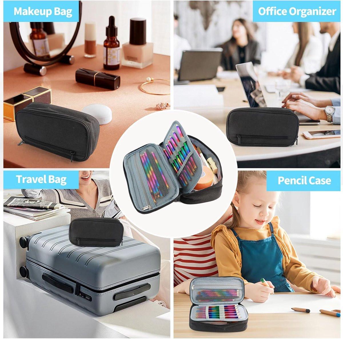 Large capacity pencil case, suitable for teenagers and adults, attractive black pencil case, unisex pencil case.
