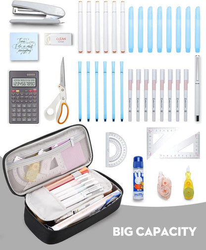 Large capacity pencil case, suitable for teenagers and adults, attractive black pencil case, unisex pencil case.