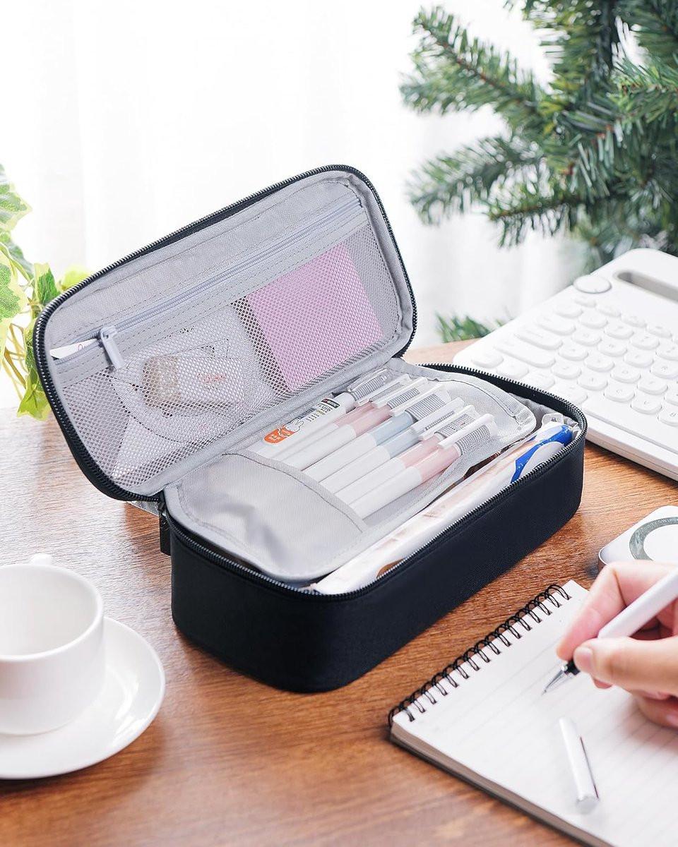 Large capacity pencil case, suitable for teenagers and adults, attractive black pencil case, unisex pencil case.