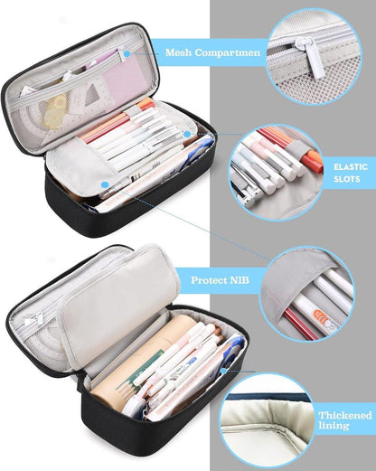 Large capacity pencil case, suitable for teenagers and adults, attractive black pencil case, unisex pencil case.