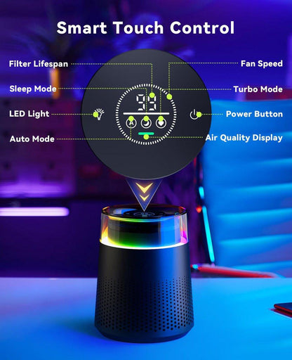 Air purifier - Air purifier with LED - Negative ion air purifier - Home air purifier - Negative ion air purifier - Deodorizer - Ionizer - Black.