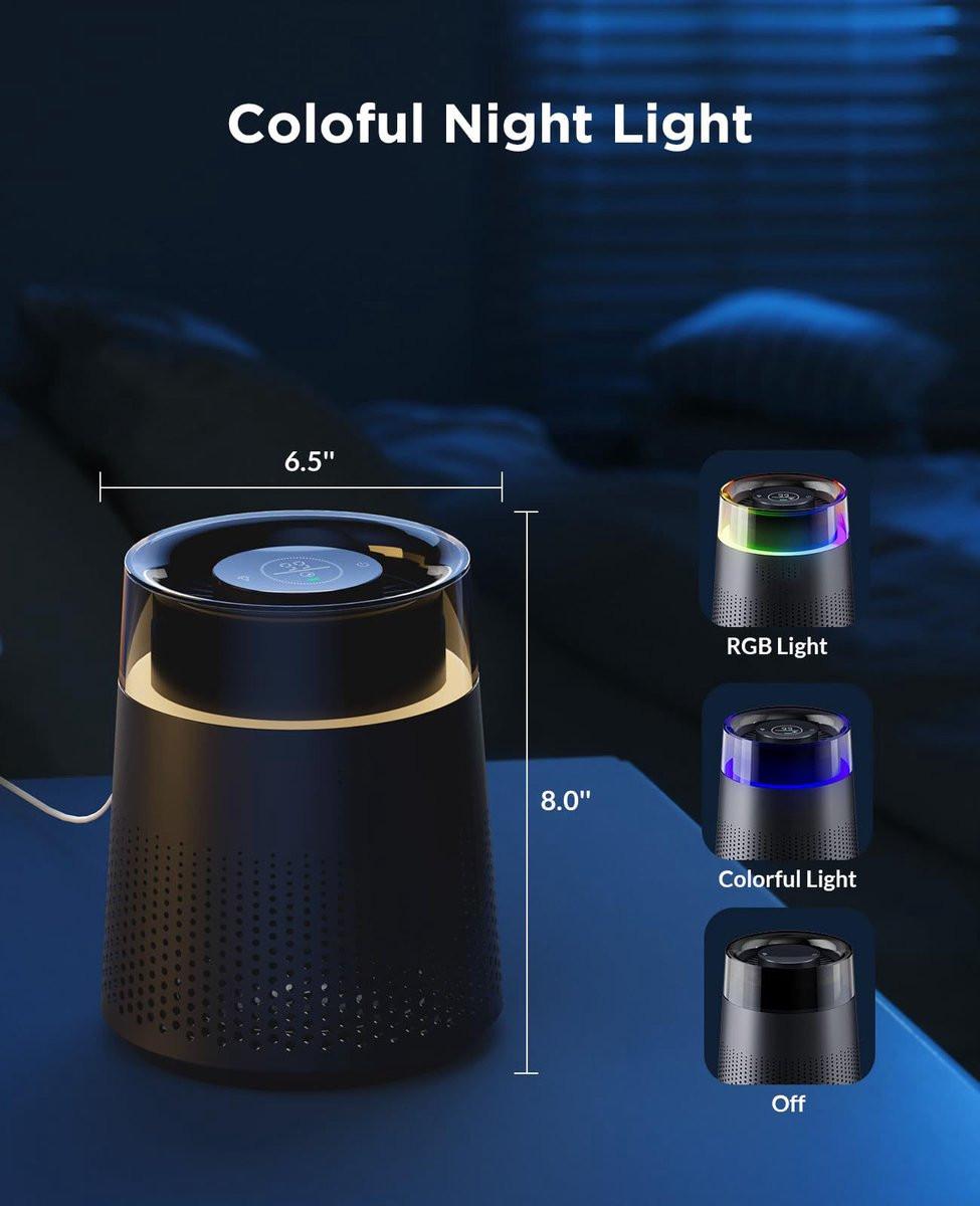 Air purifier - Air purifier with LED - Negative ion air purifier - Home air purifier - Negative ion air purifier - Deodorizer - Ionizer - Black.