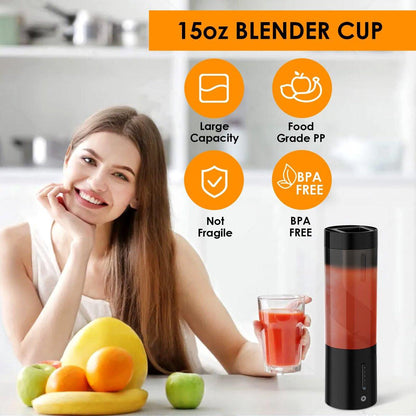 Portable Blender - Blender - Mini Blender - On-the-Go Blender - Mini Juicer - Smoothie Maker - 450 ml - For milkshakes and smoothies, 6-blade mini blender, mini blender, magnetic charger - Black.