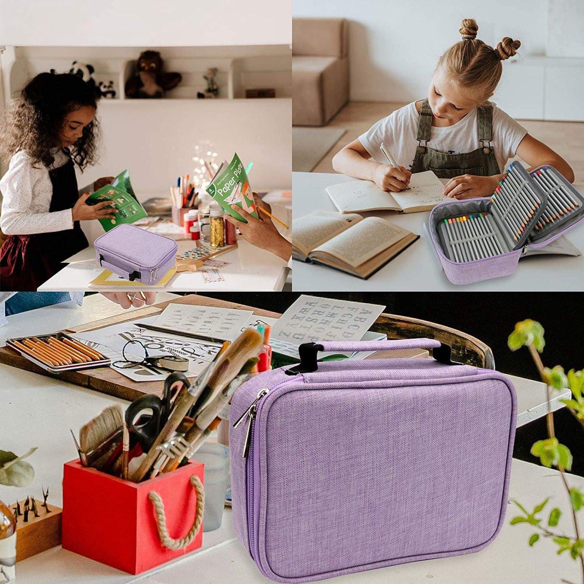 AMGOMH 72-slot pencil case, large capacity, student stationery, colored pencils, with inner pocket for small gadgets (purple).
