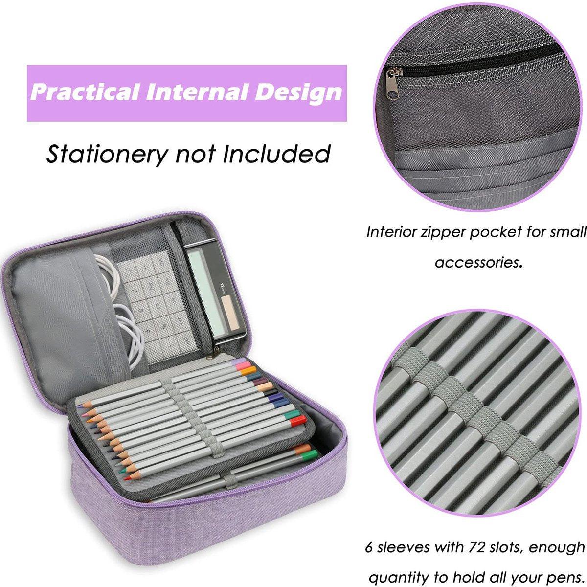 AMGOMH 72-slot pencil case, large capacity, student stationery, colored pencils, with inner pocket for small gadgets (purple).