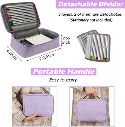 AMGOMH 72-slot pencil case, large capacity, student stationery, colored pencils, with inner pocket for small gadgets (purple).