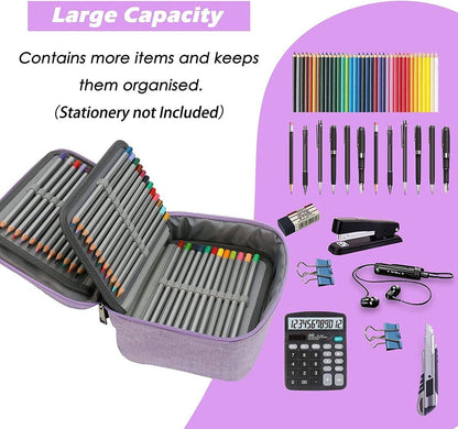AMGOMH 72-slot pencil case, large capacity, student stationery, colored pencils, with inner pocket for small gadgets (purple).