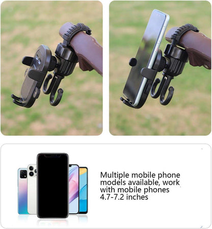 Phone holder for bicycle, stroller, portable stroller hanger, 2-in-1 shopping trolley hook, shopping bag holder, sturdy and adjustable, compatible with most strollers and bicycles.