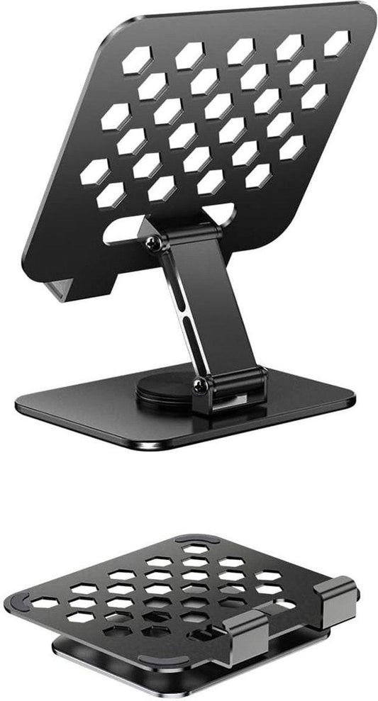 Universal tablet stand - Adjustable elasticity - Foldable at multiple angles (Black).