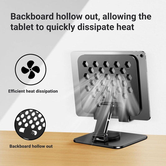 Universal tablet stand - Adjustable elasticity - Foldable at multiple angles (Black).
