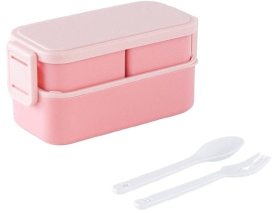 Children's bento box with compartments, 1300 ml, 2-in-1 3-compartment bento box, leakproof, for adults, for breakfast, BPA-free, pink.