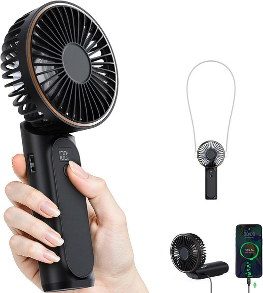 Handheld Fan - Mini Portable Fan - Rechargeable - Power Bank - 6 Settings - Black.