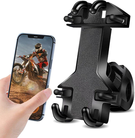 Motorcycle phone mount - Bicycle phone mount - Heavy-duty clamp for motorcycle handlebars - One-handed operation - Scooter phone mount - For phones from 4.7" to 7.25".