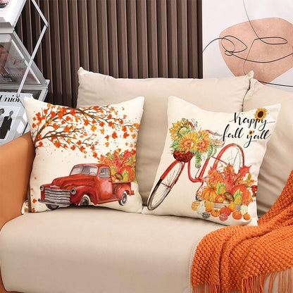 Halloween Theme - Fall Pillowcases - Pillowcases - Linen - Bedroom Decor Pillowcases - Living Room Decor Pillowcases - Sofa Decor Pillowcases - 45 x 45 cm - Four-Piece Set