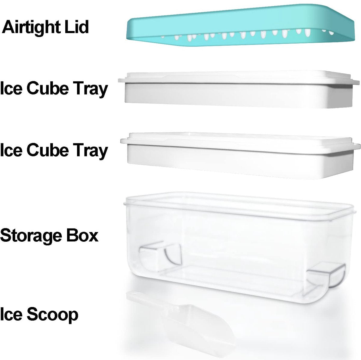 Frozen Ice Cube Trays - Food Grade Ice Cube Molds with Lids - Ice Cube Molds - 2 Layers, Blue - Releases all ice cubes in one second - Ice Cube Molds