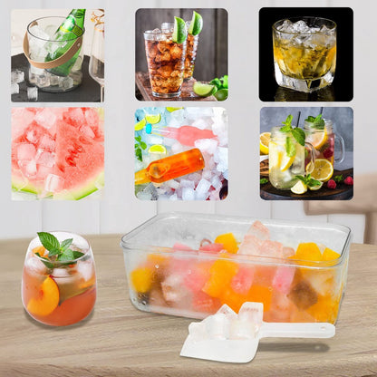 Frozen Ice Cube Trays - Food Grade Ice Cube Molds with Lids - Ice Cube Molds - 2 Layers, Blue - Releases all ice cubes in one second - Ice Cube Molds
