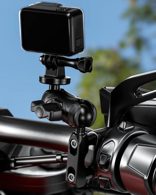 Aluminum alloy mounting base - with 1" TPU ball - for motorcycle brake/clutch reservoirs - compatible with dual mounting arms with 1" ball, size B mounting - black.