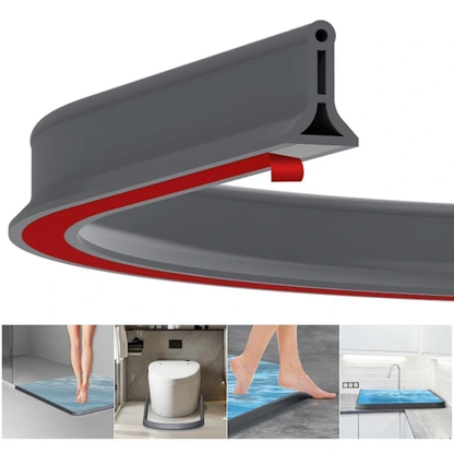 2m Self-Adhesive Shower Strip, 4cm High Waterproof Rubber Strip for Bathroom and Kitchen, Shower Threshold / Water Barrier Gray