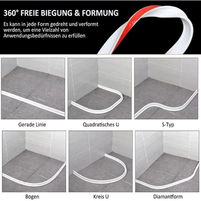 2m Self-Adhesive Shower Strip, 4cm High Waterproof Rubber Strip for Bathroom and Kitchen, Shower Threshold / Water Barrier Gray