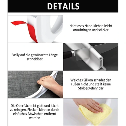 2m Self-Adhesive Shower Strip, 4cm High Waterproof Rubber Strip for Bathroom and Kitchen, Shower Threshold / Water Barrier Gray