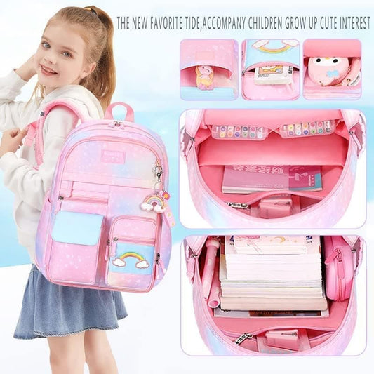 Pink Kawaii Waterproof School Backpack for Girls with Reflective Strap, Children and Teenage Backpack