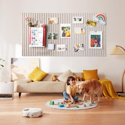 Self-adhesive photo board, decorative felt and cork wall panel for photos and messages, acoustic panels bulletin board for home and office, Moonlight Gray
