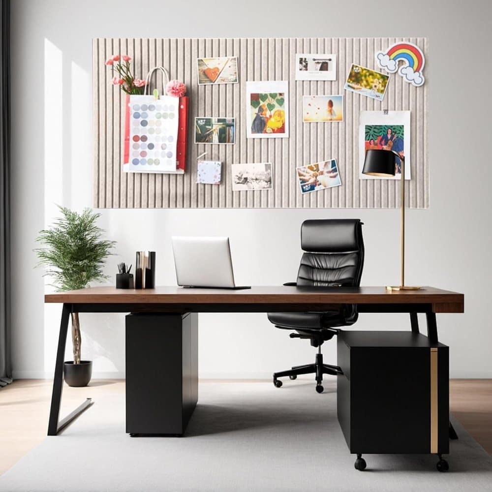 Self-adhesive photo board, decorative felt and cork wall panel for photos and messages, acoustic panels bulletin board for home and office, Moonlight Gray