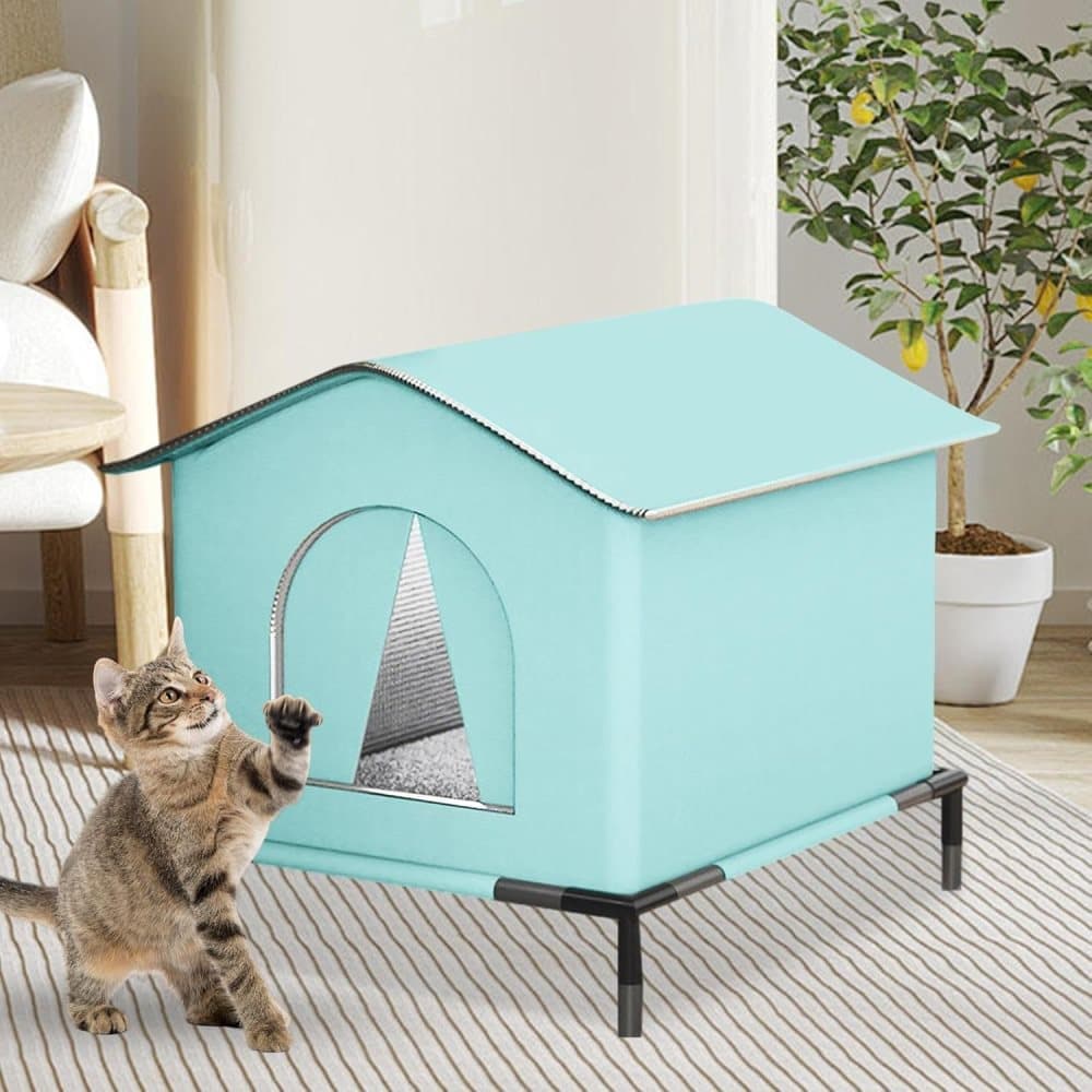 1 Pack Waterproof Insulated Outdoor Cat House for Homeless Cats and Small Animals, 36 x 36 x 36cm, Blue