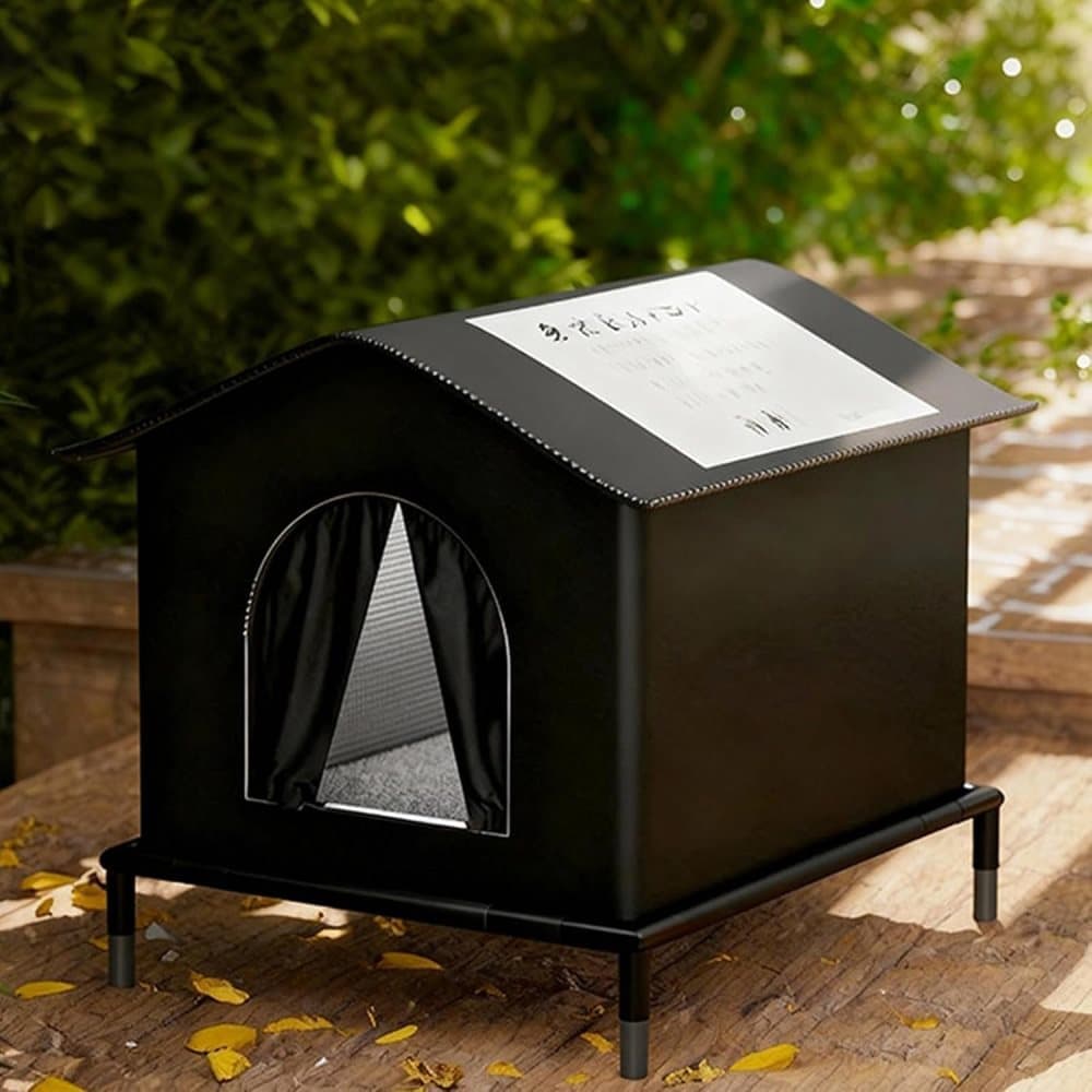 1 Pack Waterproof Insulated Outdoor Cat House for Homeless Cats and Small Animals, 36 x 36 x 36cm, Black