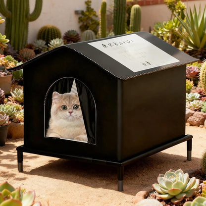 1 Pack Waterproof Insulated Outdoor Cat House for Homeless Cats and Small Animals, 36 x 36 x 36cm, Black