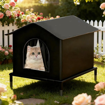 1 Pack Waterproof Insulated Outdoor Cat House for Homeless Cats and Small Animals, 36 x 36 x 36cm, Black