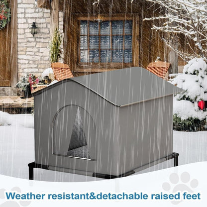 1 Pack Waterproof Insulated Outdoor Cat House for Homeless Cats and Small Animals, 33 x 33 x 33cm, Gray