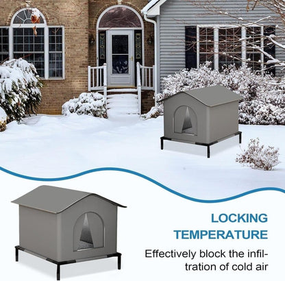1 Pack Waterproof Insulated Outdoor Cat House for Homeless Cats and Small Animals, 33 x 33 x 33cm, Gray
