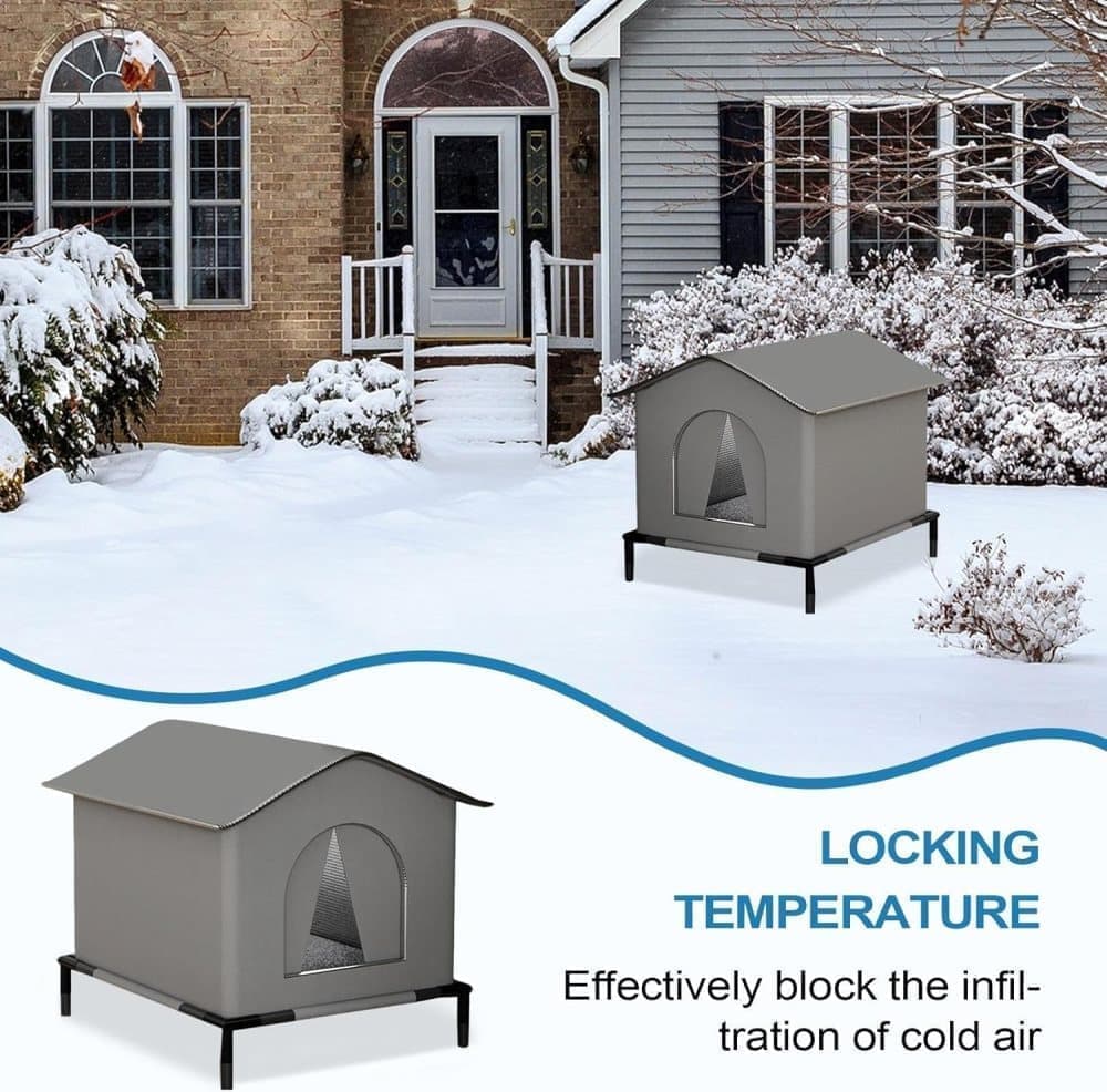 1 Pack Waterproof Insulated Outdoor Cat House for Homeless Cats and Small Animals, 33 x 33 x 33cm, Gray