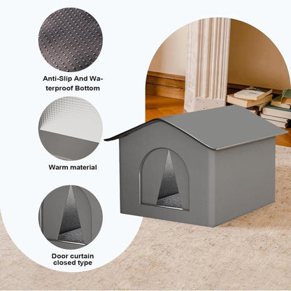 1 Pack Waterproof Insulated Outdoor Cat House for Homeless Cats and Small Animals, 33 x 33 x 33cm, Gray