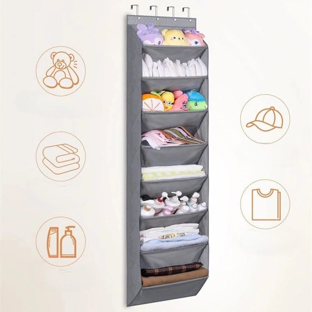 12 Pairs Wall Mounted Shoe Rack with Hooks, Shoe Hanger Storage for Door, 24 x 12 x 4 inches, Gray
