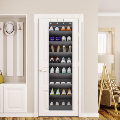12 Pairs Wall Mounted Shoe Rack with Hooks, Shoe Hanger Storage for Door, 24 x 12 x 4 inches, Gray