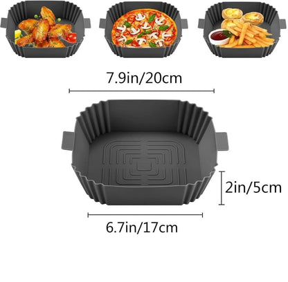 2-Pack Air Fryer Silicone Basket, Non-Stick Reusable Easy to Clean, Gray