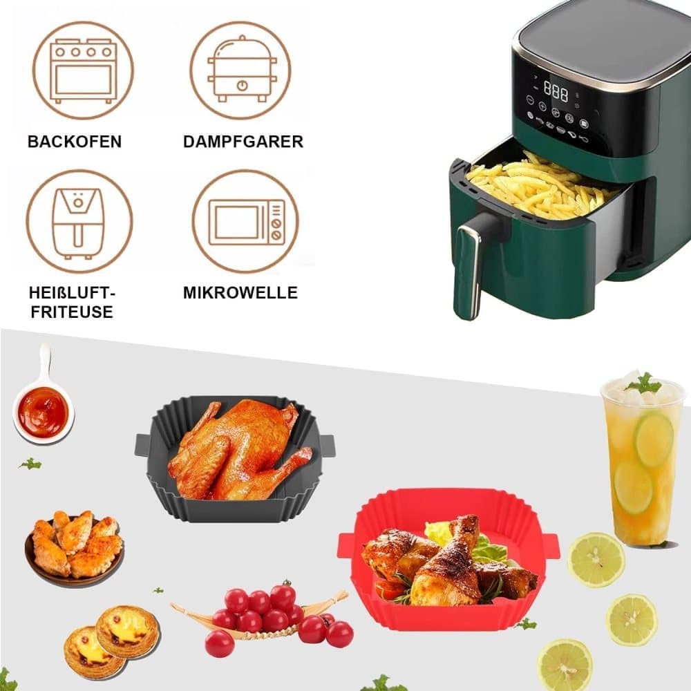 2-Pack Air Fryer Silicone Basket, Non-Stick Reusable Easy to Clean, Gray