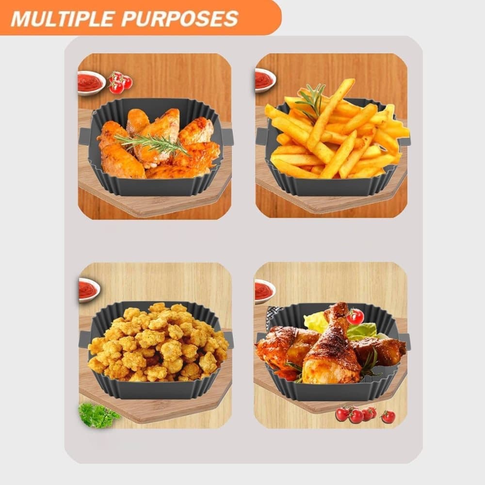 2-Pack Air Fryer Silicone Basket, Non-Stick Reusable Easy to Clean, Gray