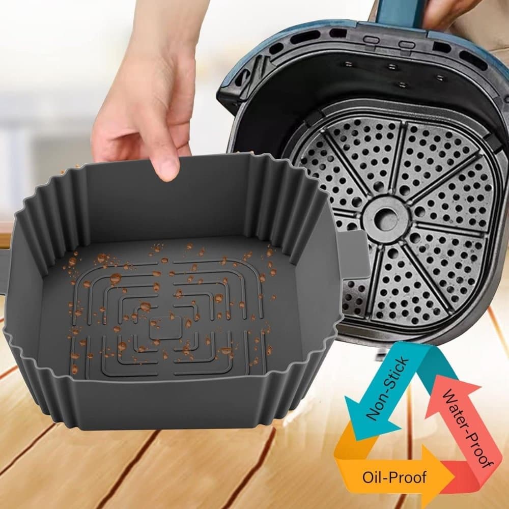 2-Pack Air Fryer Silicone Basket, Non-Stick Reusable Easy to Clean, Gray