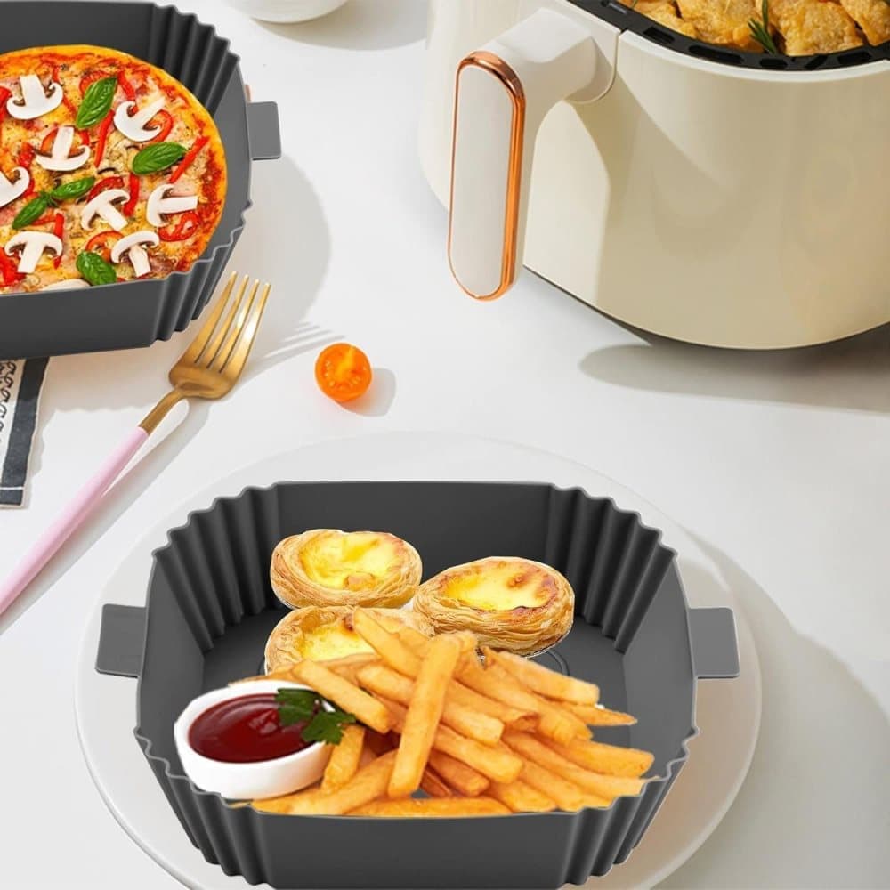 2-Pack Air Fryer Silicone Basket, Non-Stick Reusable Easy to Clean, Gray