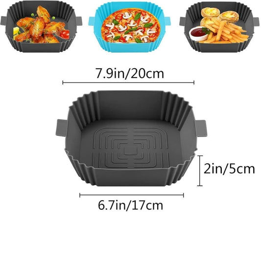 2-Pack Airfryer Silicone Basket, Non-Stick Reusable Easy to Clean, Compatible with Philips, Gray