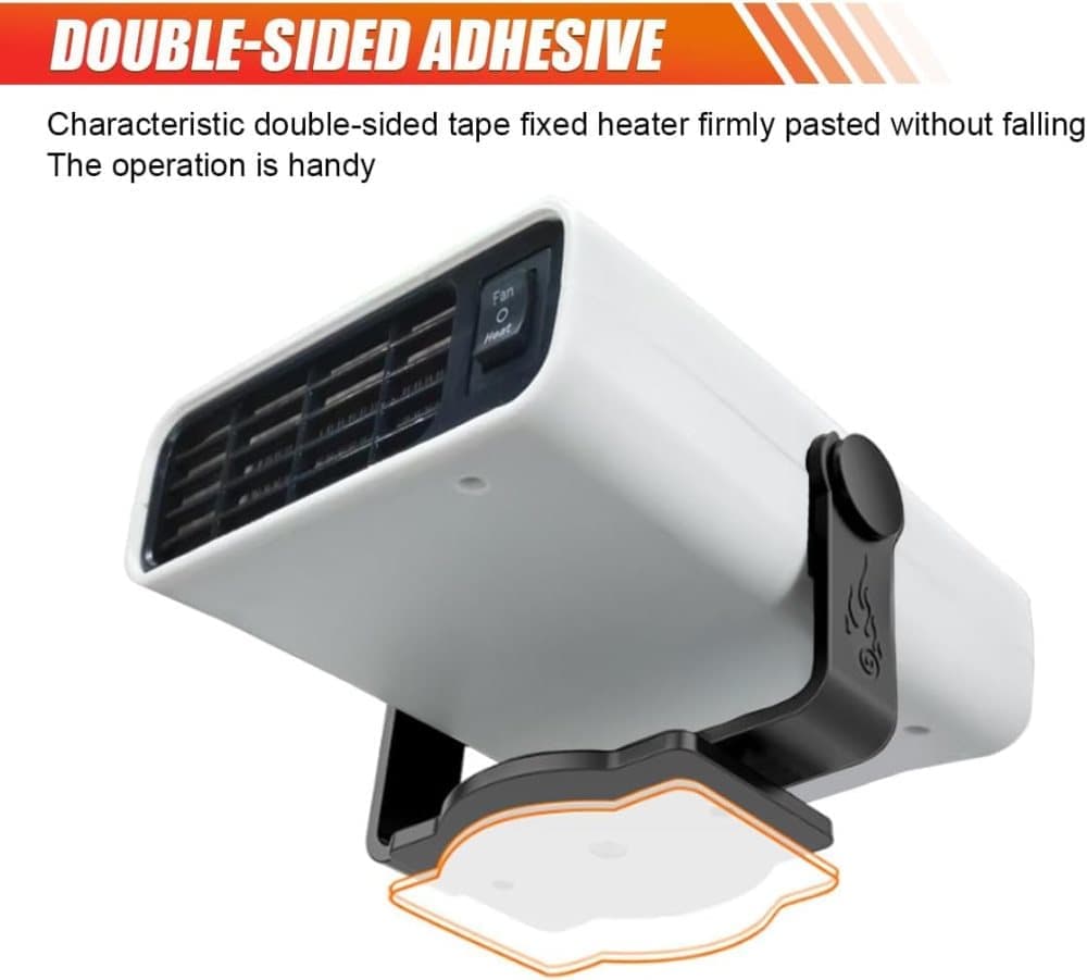 12V 200W Portable Car Heater and Fan 2-in-1 with 360° Rotation, White, Fast Defrosting Windshield Demisting