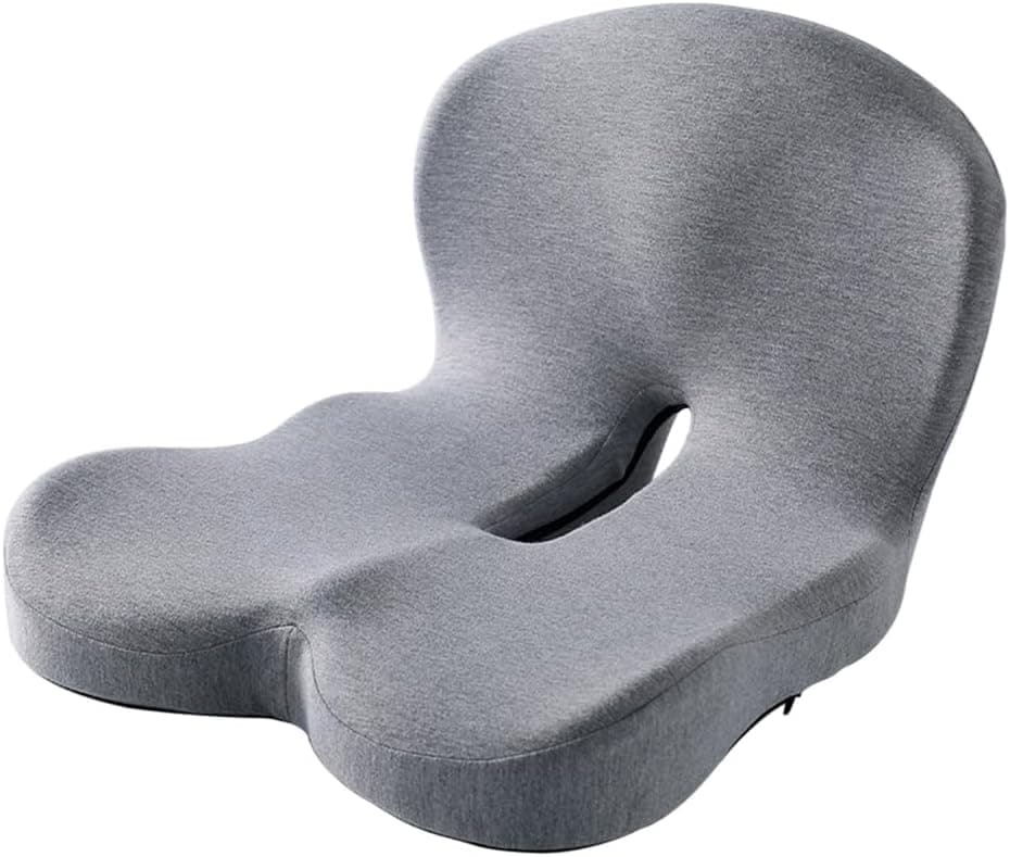 Ergonomic Memory Foam Seat Cushion with Lumbar Support and Tailbone Protection for Office Chairs, Driving and Home, Light Gray, L-Shaped.