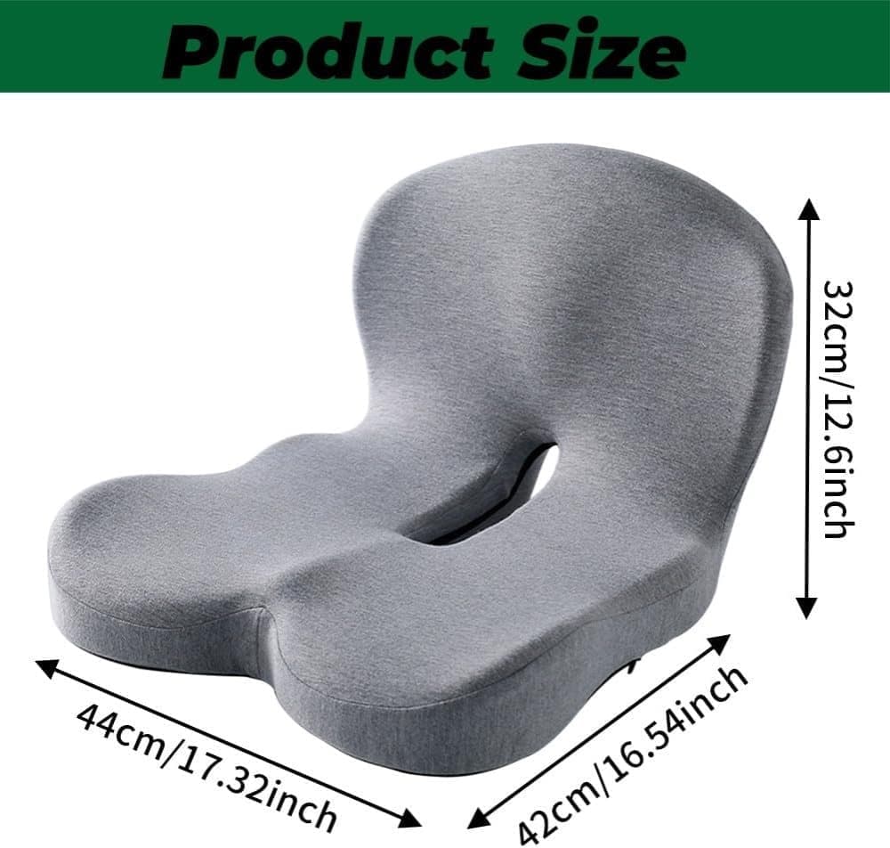 Ergonomic Memory Foam Seat Cushion with Lumbar Support and Tailbone Protection for Office Chairs, Driving and Home, Light Gray, L-Shaped.