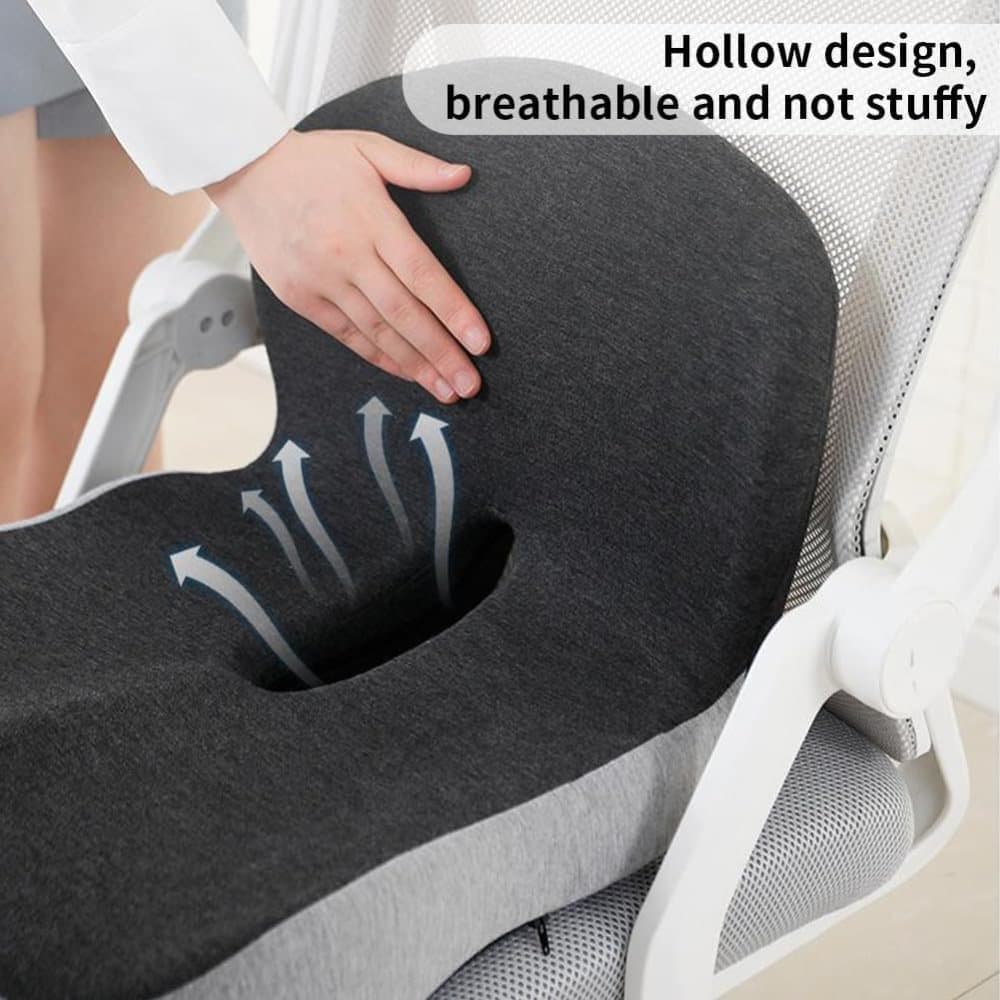 Ergonomic Memory Foam Seat Cushion with Lumbar Support and Tailbone Protection for Office Chairs, Driving and Home, Light Gray, L-Shaped.