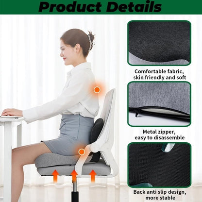 Ergonomic Memory Foam Seat Cushion with Lumbar Support and Tailbone Protection for Office Chairs, Driving and Home, Light Gray, L-Shaped.